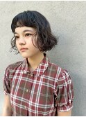 ショートバング　パーマ　ボブ