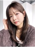 グレージュロング暗めカラー韓国ヘア顔周りレイヤー_F41129