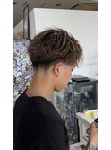 ブラウン、メッシュ、ツイスパ、テーパーフェード、海外風