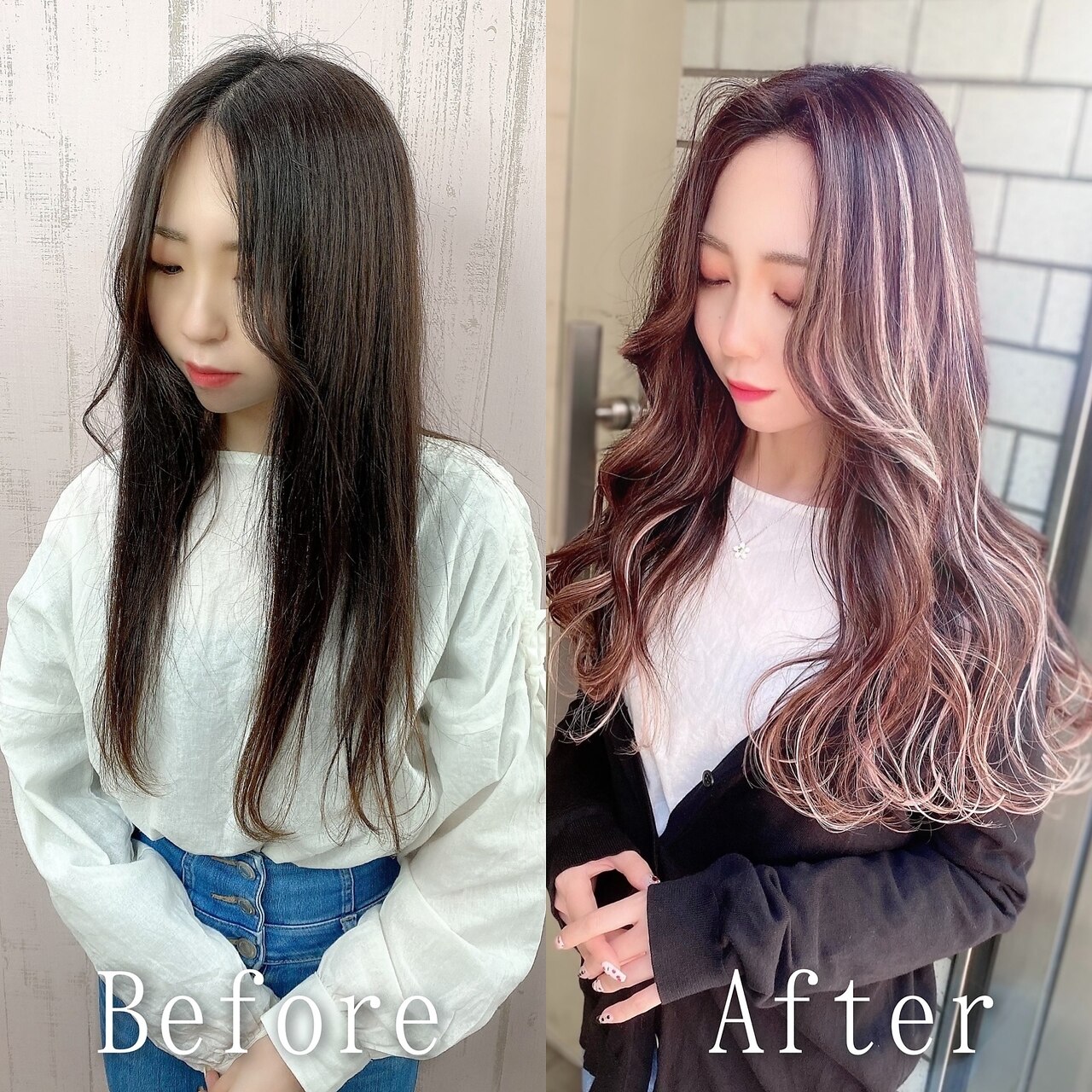 ピンクベージュハイライト#シールエクステ#ヨシンモリ#小倉 ピンクベージュハイライト#シールエクステ#ヨシンモリ#小倉
