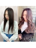 ピンクベージュハイライト#シールエクステ#ヨシンモリ#小倉