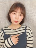 シースルーバングボブ＿チェリーブラウンフェミニンロング
