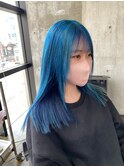 #ミディアム#ハイトーン#ブルー#ブリーチ#ギャル#10代#20代