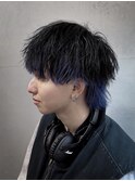 ブルーインナーカラー×メンズウルフカット
