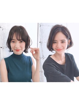 骨格補正カットで扱いやすい小顔ヘア♪再現性抜群のショート・ボブが好評。気になるトップのボリュームも◎