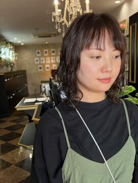 ドクターズサロン レラパール ウェットボブ/黒髪パーマ/おしゃれパーマ/シースルー/抜け感