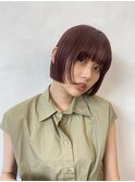黒髪　ワンレン　ボブ　ボブルフ　チェリーレッド