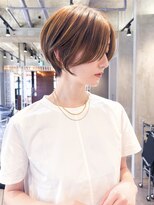 ロンド エメ 柏(Lond aimer)&nbsp;ミニウルフチェリーブラウンブリーチなしショートボブ前髪/柏柏