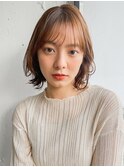 モテ髪くびれヘア結べるボブ斜めバング薄めバング艶ブラウン