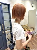 切りっぱなしボブ×オレンジベージュ