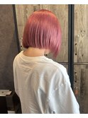 切りっぱなしボブ/ブリーチ/ハイトーンボブ/ピンクブラウン