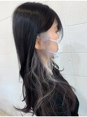 ロングインナーカラーシルバー巻き髪モテ愛されスタイル