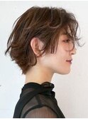 レディース_ショート_無造作_ブラウン_ベージュ_パーマ