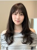 顔周りレイヤーカットくびれヘアミルクティーベージュカラー