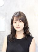 黒髪ロングレイヤー×パーマ×グレーベージュ【三鷹】
