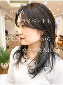 ウルフカットフェイスレイヤーカット黒髪インナーカラーアッシュ