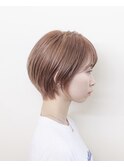 ピンクベージュ#マッシュショート#ダブルカラー#ケアブリーチ