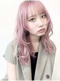 ピンクケアブリーチハイトーン小顔クラゲヘアーレイヤーカット