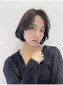 大人ショートボブ前髪ありミニボブ内巻き丸顔面長絶壁K20240401