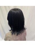 ウルフカット×ブルーブラックカラー