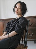 くせ毛風ウルフパーマ前髪パーマミニウルフアッシュブラック