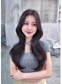黒髪韓国小顔レイヤーイメチェン暗めオリーブグレークラゲヘアー