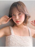 くせ毛風カールセミディ斜めバング小顔カット艶感美髪モテ髪