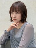 ダークアッシュブラウン大人ボブ外ハネボブ顔周りレイヤー