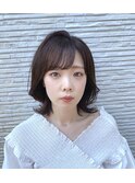 くびれヘア/ミディアムレイヤー/斜めバング/20代30代40代