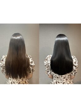 こだわりの薬剤でダメージをできるだけ軽減させた縮毛矯正★ブリーチした髪でも対応可能な場合も◎