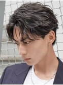渋谷大人緩めシャドウパーマメンズカットセンターパート30代