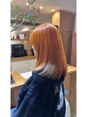 段なしロング斜めバング小顔愛されオレンジベージュカラー