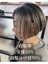 アンドグレイ 東京町屋店(and gray.)&nbsp;前髪分け目70% 塊白髪を活かした白髪ぼかしデザインハイライト