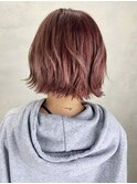 ピンクボブ_セクションカラーペールベージュ外ハネボブ_ba274202