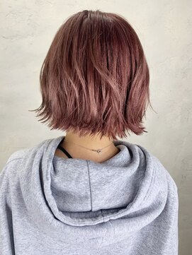 アルバム 銀座(ALBUM GINZA) ピンクボブ_セクションカラーペールベージュ外ハネボブ_ba274202