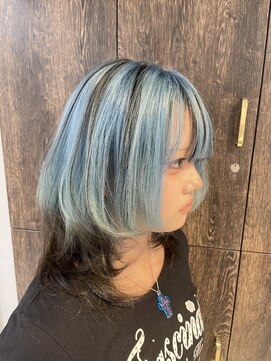 アジールヘア 池袋東口店(agir hair) デザインカラー/水色/ターコイズ/ウルフカット/ミニウルフ/池袋
