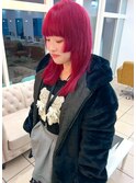 ハイトーン/チェリーレッド/ワインレッド/姫カット/切りっぱなし