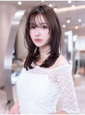 ミディアムレイヤー/大人可愛い/髪質改善/シースルーバング