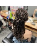 ルーズハーフアップ 髪リボンアレンジ