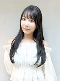 艶髪ロング/エアストレート/シースルーバング/アッシュブラック