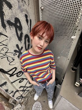 イロウ 山口どうもん店(IROW) ダブルカラー　ブリーチ　レッドオレンジ　ショート【山口】