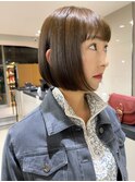 ボブ内巻きボブオリーブベージュブリーチなしカラー