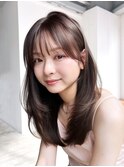 グレージュロング似合わせカット韓国ヘア顔周りレイヤー_F21127