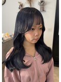 ネイビーブラックレイヤーカット韓国巻き