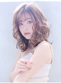 似合わせカットマロンベージュウェーブミディアム_37403