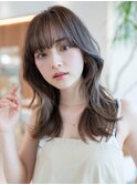 大人かわいい前髪セシルカットココアブラウンフリンジウェーブ