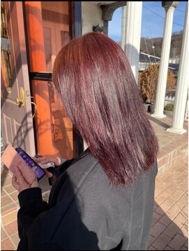 美容室 メザミー MESAMIES ストレートセミロング 暖色チェリーブラウン 髪質改善