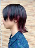 【メンズウルフ】インナーカラー ピンクレッド カシスピンク