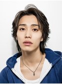 韓国ヘアカルマパーマコンマバングセンターパート黒髪ウルフ
