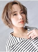 大人可愛い小顔美髪ツヤ髪くすみブラウンセンター分けボブAA1